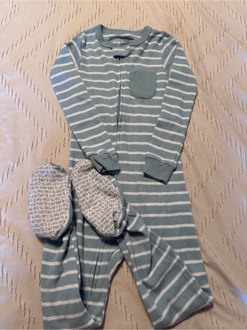 Carter's Light Blue & White Striped Footed One-Piece